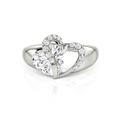 Jeulia "Vibration" Two Heart Sapphire Ring Hollow Design Sterling Silver