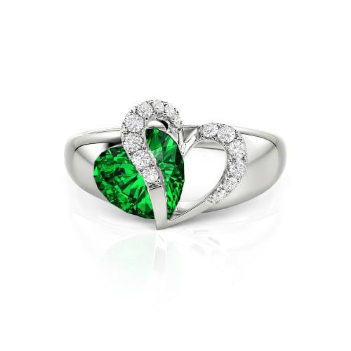 Jeulia "Vibration" Two Heart Sapphire Ring Hollow Design Sterling Silver