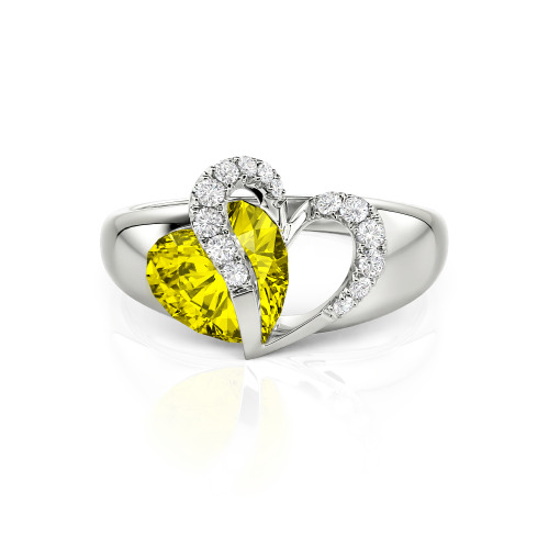 Jeulia "Vibration" Two Heart Sapphire Ring Hollow Design Sterling Silver