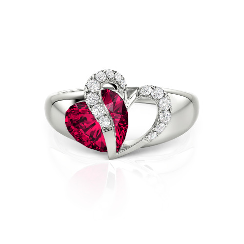 Jeulia "Vibration" Two Heart Sapphire Ring Hollow Design Sterling Silver
