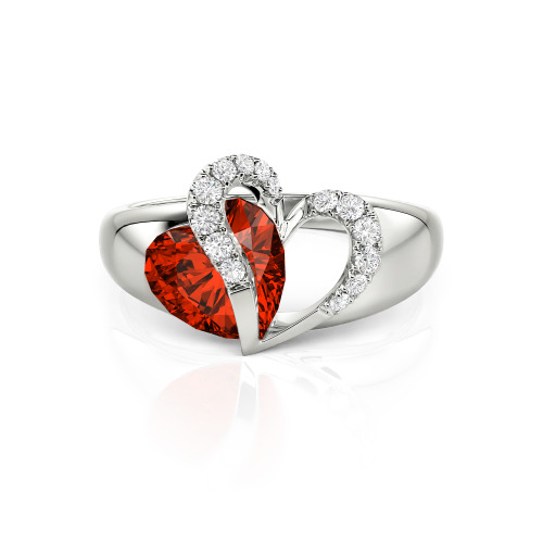 Jeulia "Vibration" Two Heart Sapphire Ring Hollow Design Sterling Silver