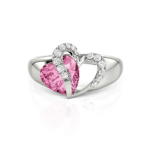 Jeulia "Vibration" Two Heart Sapphire Ring Hollow Design Sterling Silver