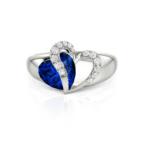 Jeulia "Vibration" Two Heart Sapphire Ring Hollow Design Sterling Silver