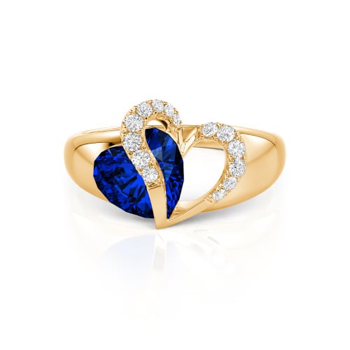 Jeulia "Vibration" Two Heart Sapphire Ring Hollow Design Sterling Silver