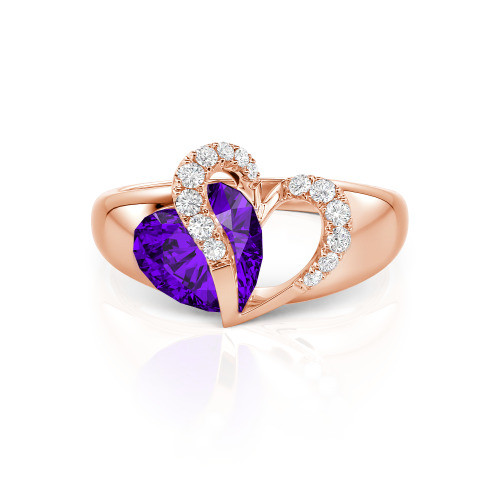Jeulia "Vibration" Two Heart Sapphire Ring Hollow Design Sterling Silver