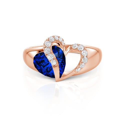 Jeulia "Vibration" Two Heart Sapphire Ring Hollow Design Sterling Silver
