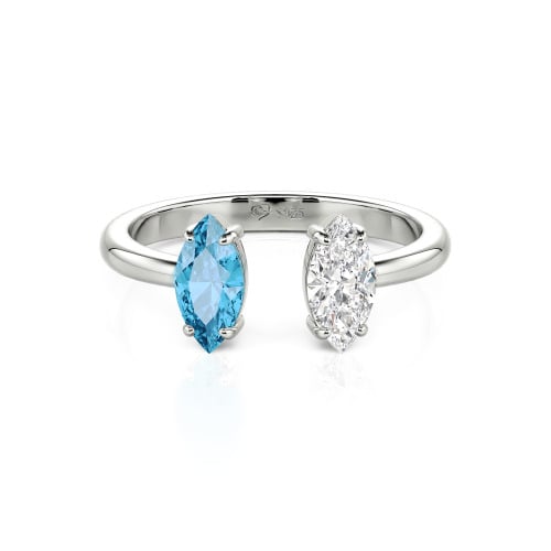 Jeulia Two Stone Marquise Cut Sterling Silver Open Ring