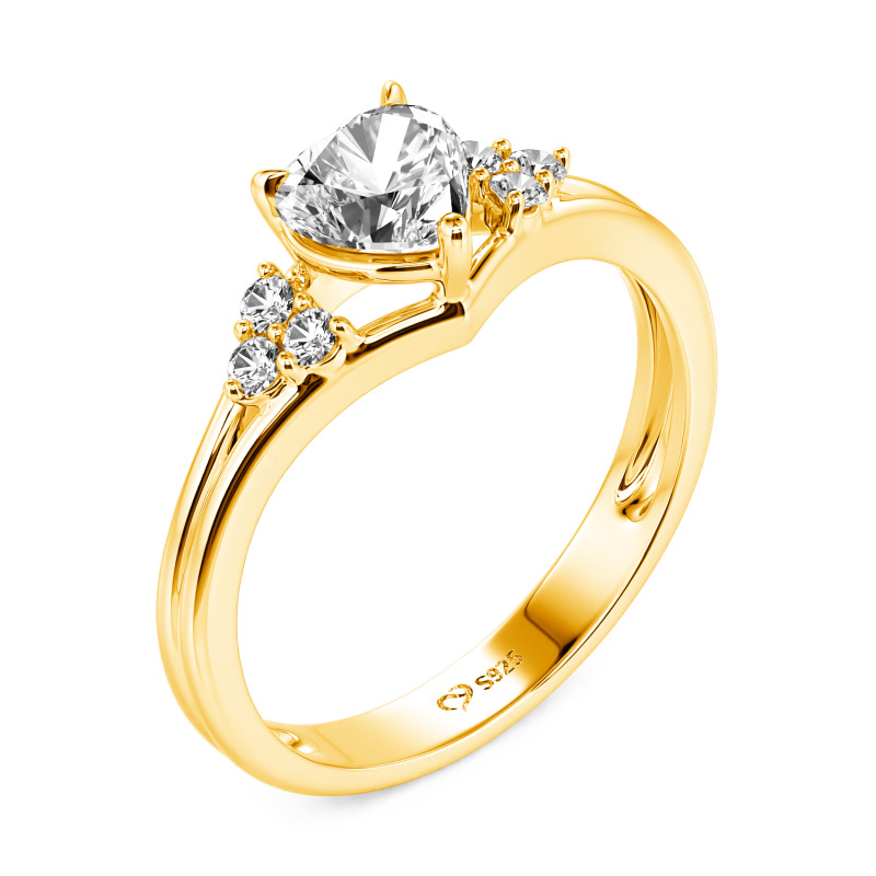 Jeulia Anillo de Promesa 10K/14K/18K Platino Clásico Personalizado con Tres Piedras Corazón