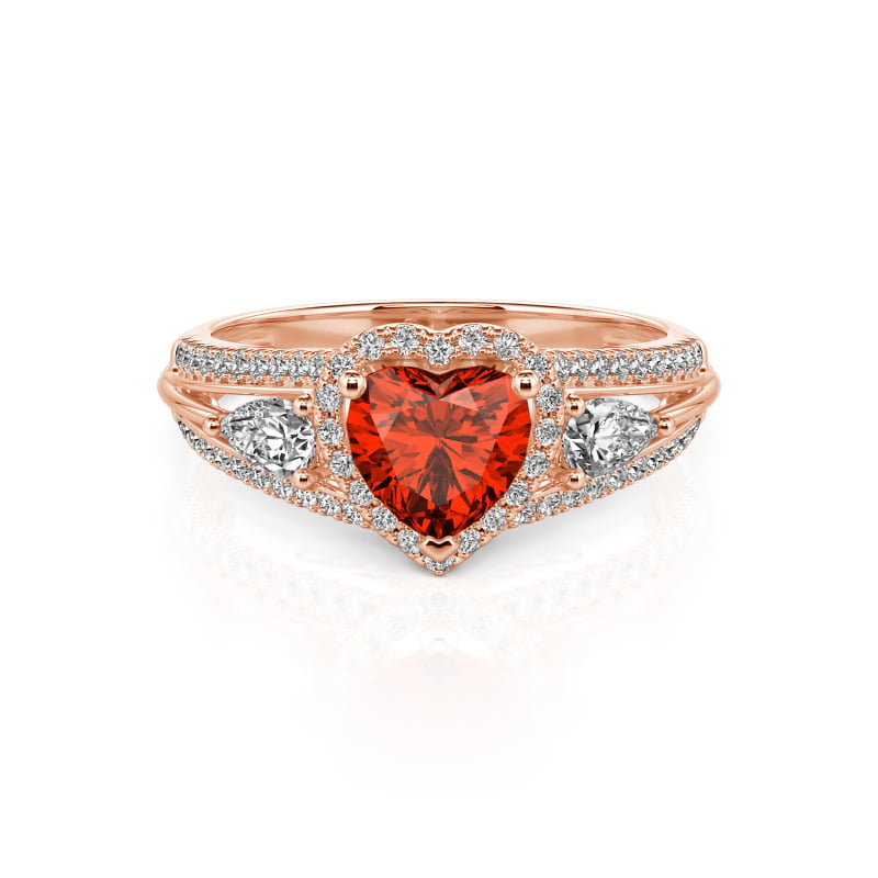 Jeulia Three Stone Halo Heart Cut Sterling Silver Ring