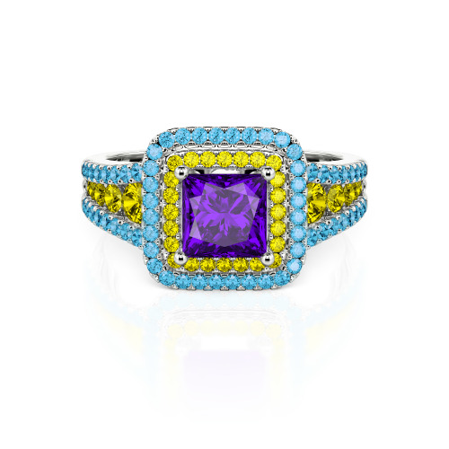 Jeulia Halo Princess Cut Ring