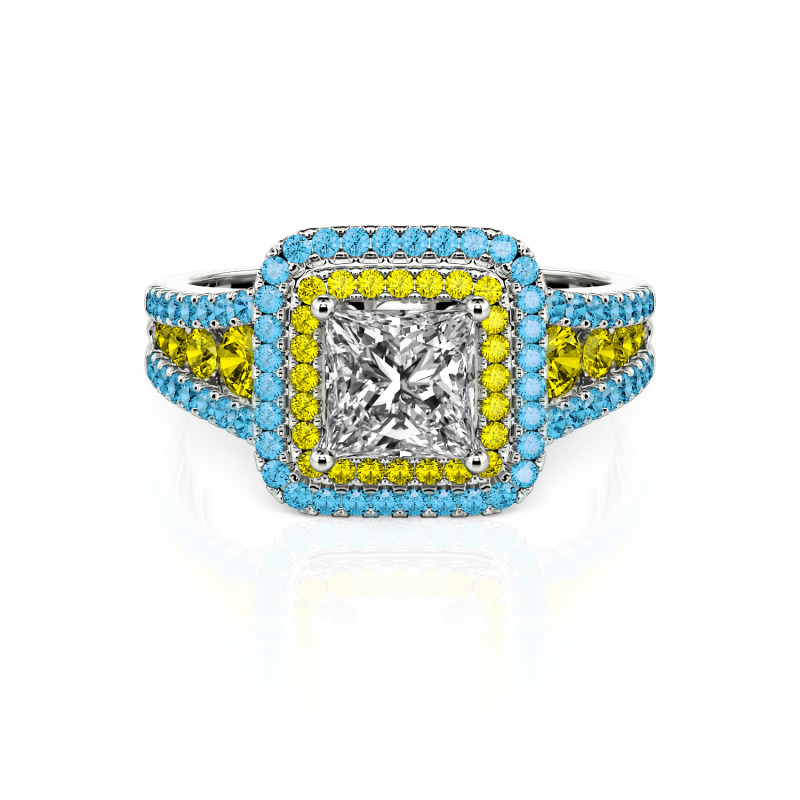 Jeulia Halo Prinzess-Schliff Sterling Silber Personalisiert Ring