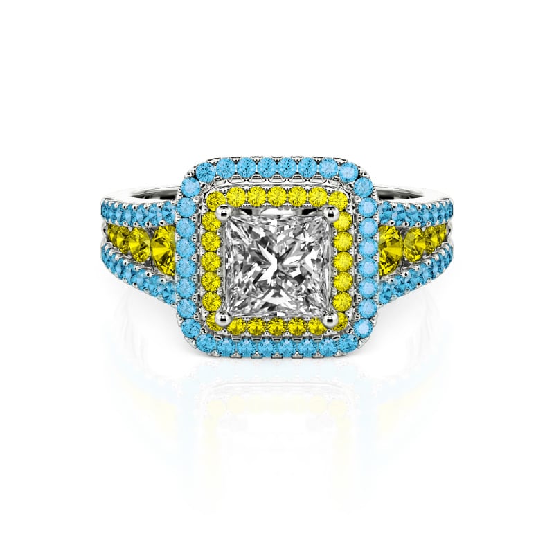Jeulia Halo Prinzess-Schliff Sterling Silber Personalisiert Ring