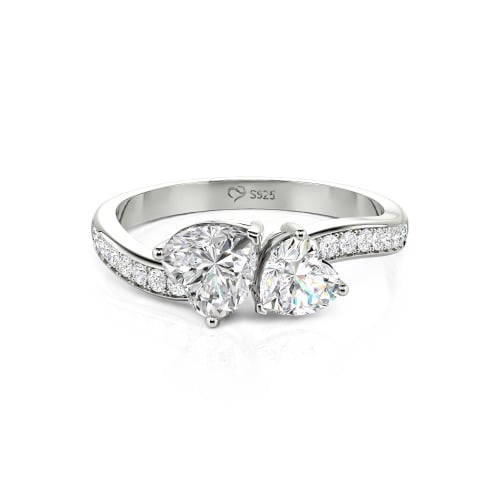 Jeulia Heart Cut Two Stone Wave Design Sterling Silver Engagement Ring