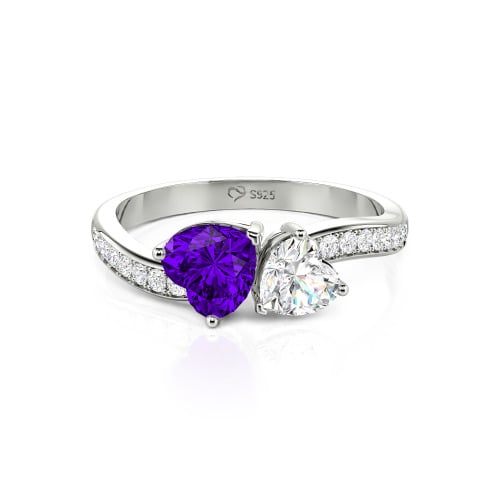 Jeulia Heart Cut Two Stone Wave Design Sterling Silver Engagement Ring