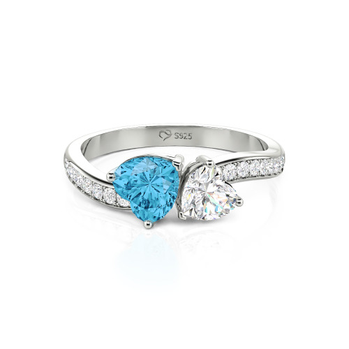 Jeulia Heart Cut Two Stone Wave Design Sterling Silver Engagement Ring