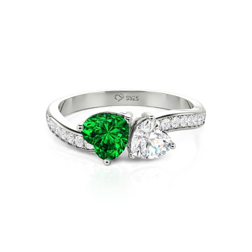Jeulia Heart Cut Two Stone Wave Design Sterling Silver Engagement Ring