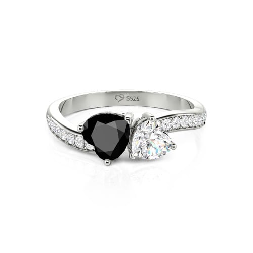 Jeulia Heart Cut Two Stone Wave Design Sterling Silver Engagement Ring
