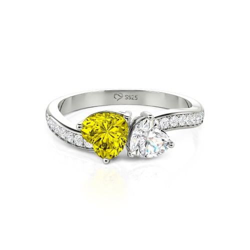 Jeulia Heart Cut Two Stone Wave Design Sterling Silver Engagement Ring