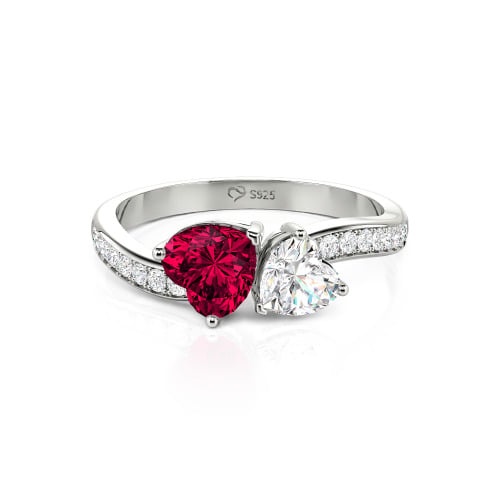 Jeulia Heart Cut Two Stone Wave Design Sterling Silver Engagement Ring