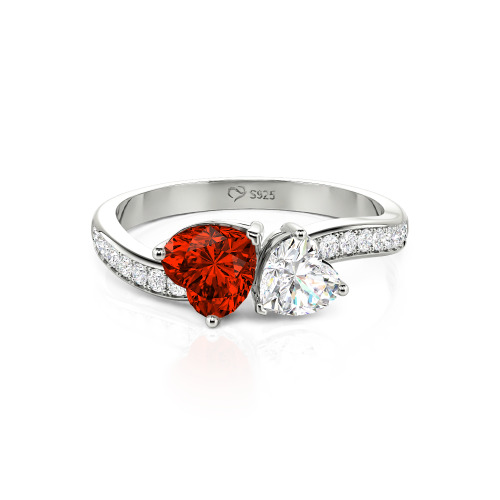 Jeulia Heart Cut Two Stone Wave Design Sterling Silver Engagement Ring