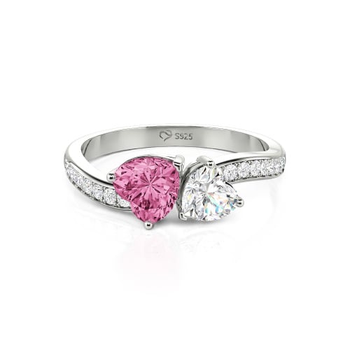 Jeulia Heart Cut Two Stone Wave Design Sterling Silver Engagement Ring