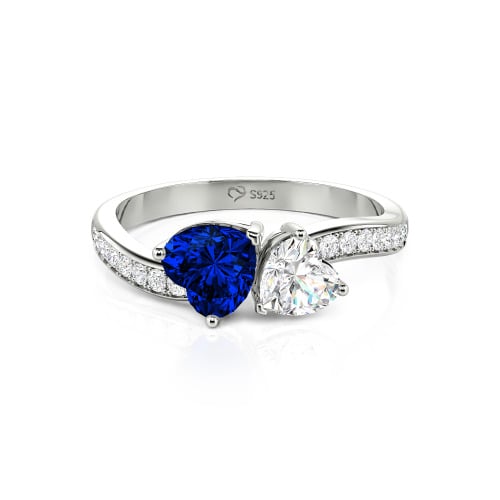 Jeulia Heart Cut Two Stone Wave Design Sterling Silver Engagement Ring