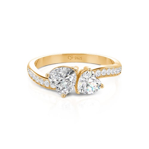 Jeulia Heart Cut Two Stone Wave Design Sterling Silver Engagement Ring