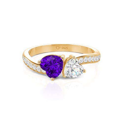 Jeulia Heart Cut Two Stone Wave Design Sterling Silver Engagement Ring