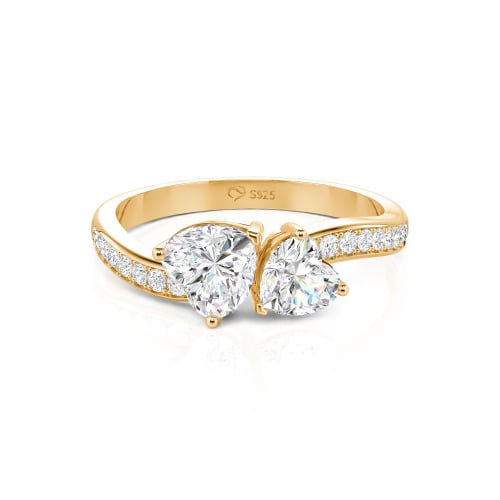 Jeulia Heart Cut Two Stone Wave Design Sterling Silver Engagement Ring