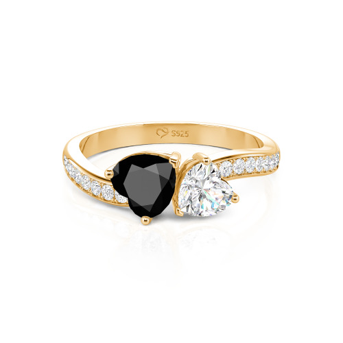 Jeulia Heart Cut Two Stone Wave Design Sterling Silver Engagement Ring