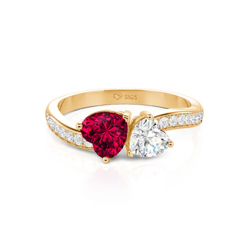 Jeulia Heart Cut Two Stone Wave Design Sterling Silver Engagement Ring