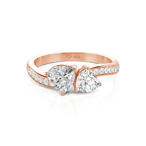 Jeulia Heart Cut Two Stone Wave Design Sterling Silver Engagement Ring