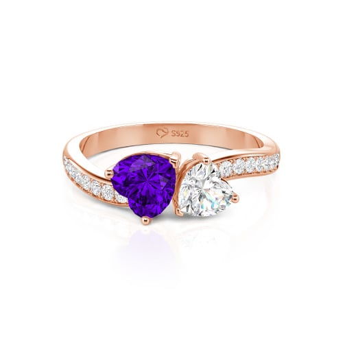 Jeulia Heart Cut Two Stone Wave Design Sterling Silver Engagement Ring