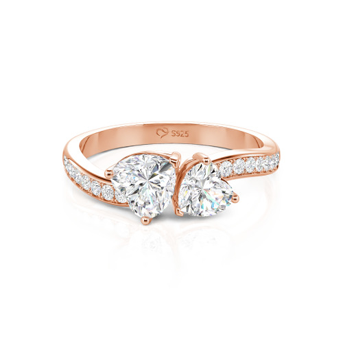 Jeulia Heart Cut Two Stone Wave Design Sterling Silver Engagement Ring