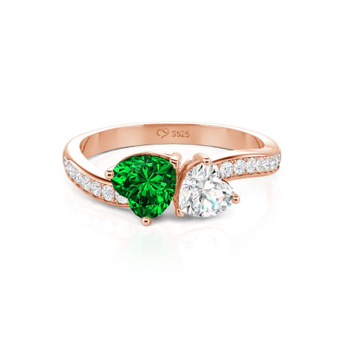 Jeulia Heart Cut Two Stone Wave Design Sterling Silver Engagement Ring