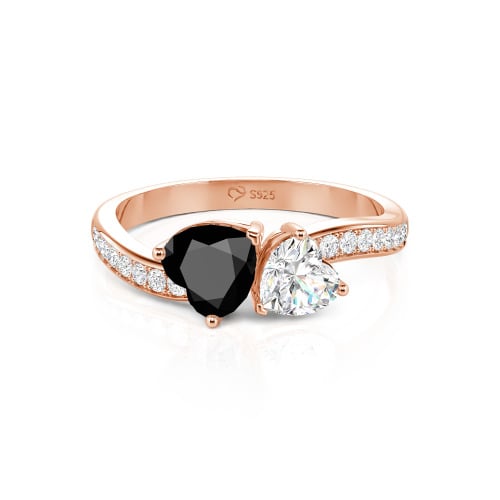 Jeulia Heart Cut Two Stone Wave Design Sterling Silver Engagement Ring
