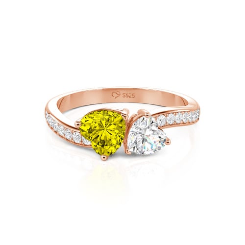 Jeulia Heart Cut Two Stone Wave Design Sterling Silver Engagement Ring