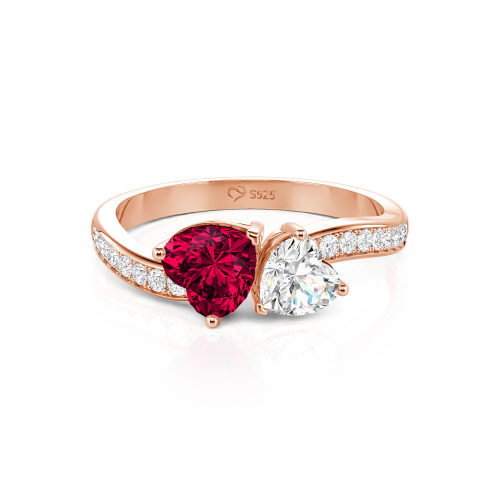 Jeulia Heart Cut Two Stone Wave Design Sterling Silver Engagement Ring