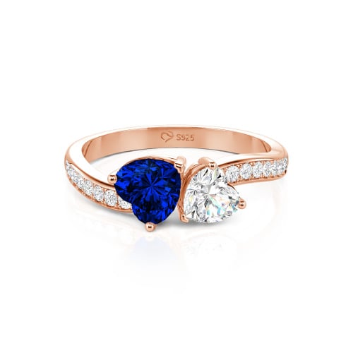 Jeulia Heart Cut Two Stone Wave Design Sterling Silver Engagement Ring