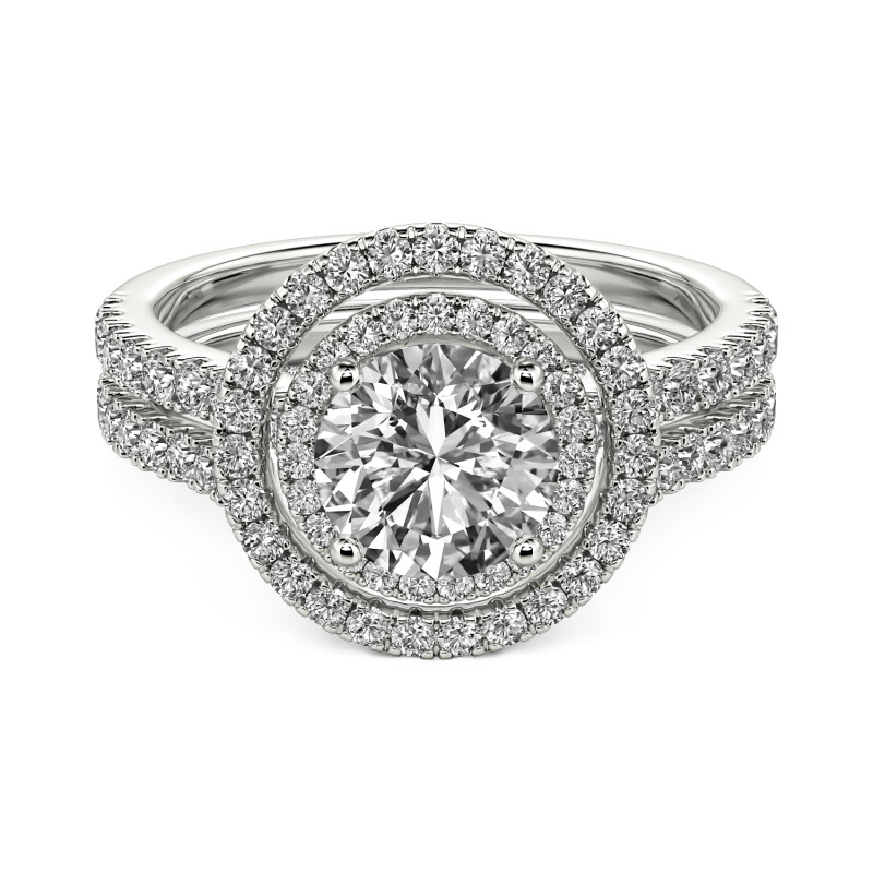 Jeulia Juego de Anillos de Compromiso con Halo Corte Redondo Personalizados en Plata Esterlina