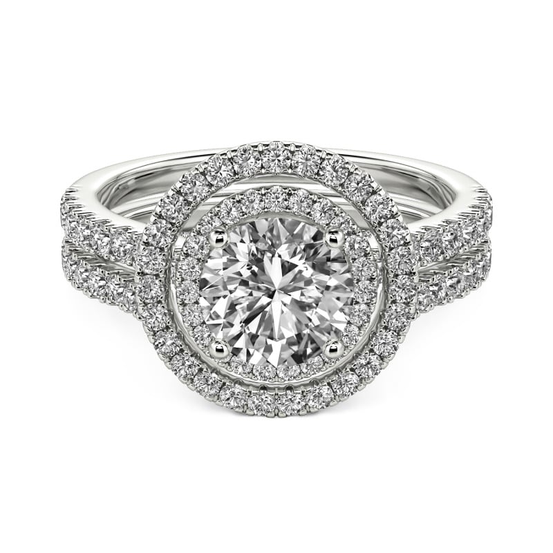 Jeulia Custom Round Cut Halo Engagement Ring Set Sterling Silver