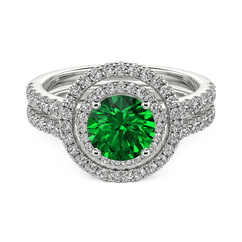 Jeulia Custom Round Cut Halo Engagement Ring Set Sterling Silver