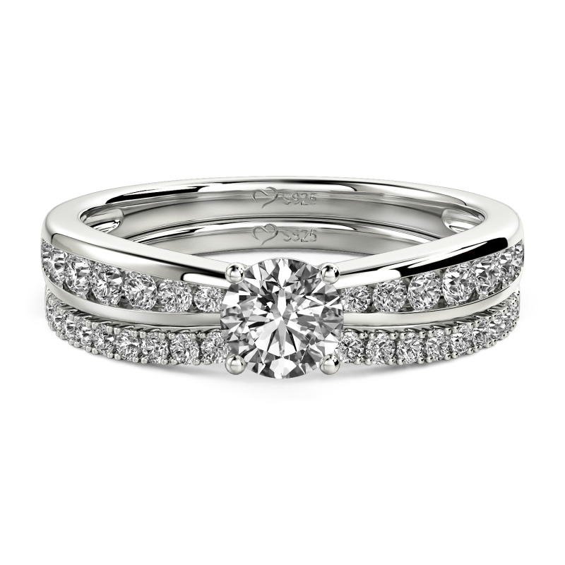 Jeulia Ensemble de Bague de Fiançailles Coupe Ronde Personnalisée 2 Pièces