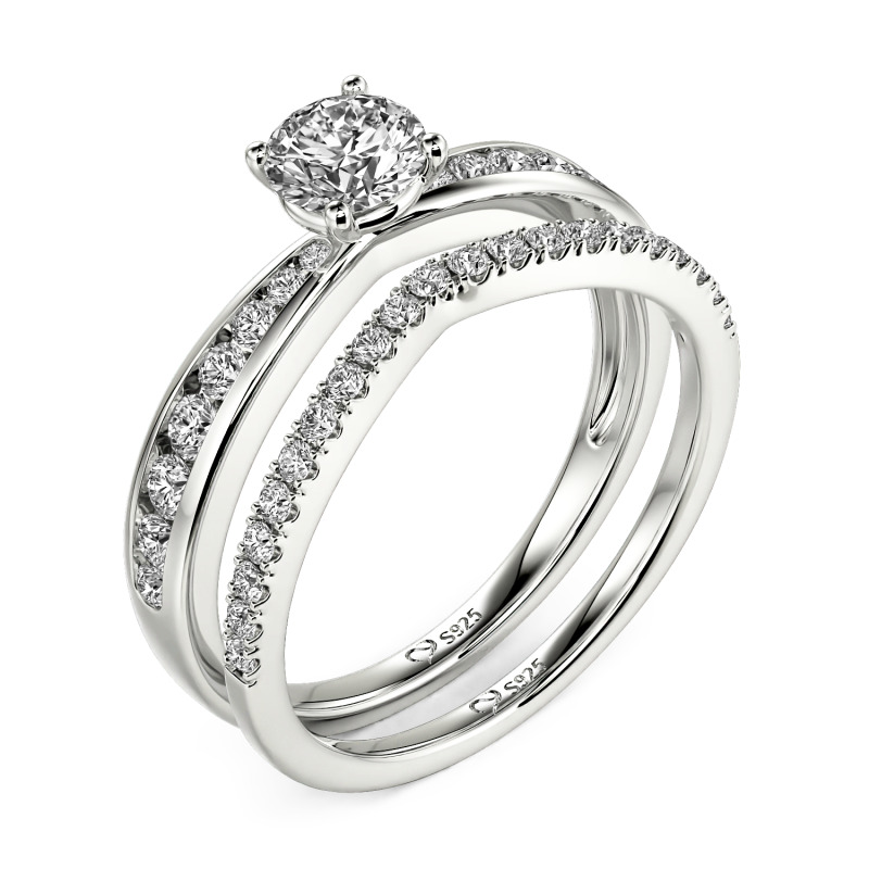 Jeulia Ensemble de Bague de Fiançailles Coupe Ronde Personnalisée 2 Pièces