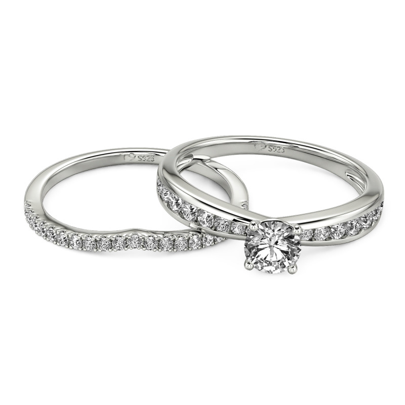 Jeulia Ensemble de Bague de Fiançailles Coupe Ronde Personnalisée 2 Pièces