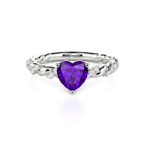 Jeulia Heart Engagement Ring Sterling Silver Twist Design