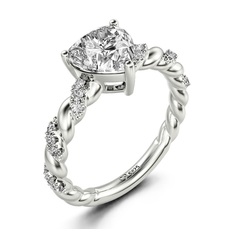 Jeulia Anillo de Compromiso de Corazón Plata Esterlina Diseño Torcido