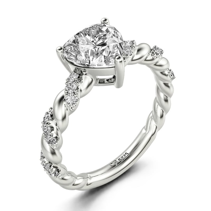 Jeulia Heart Engagement Ring Sterling Silver Twist Design