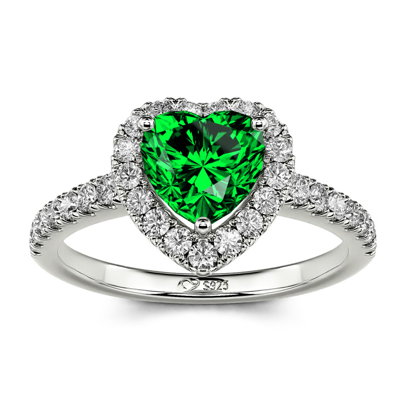 Jeulia Halo Heart Cut Sterling Silver Ring