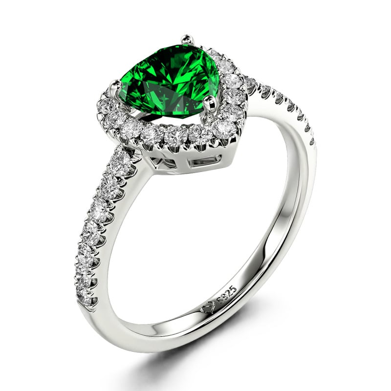 Jeulia Halo Heart Cut Sterling Silver Ring
